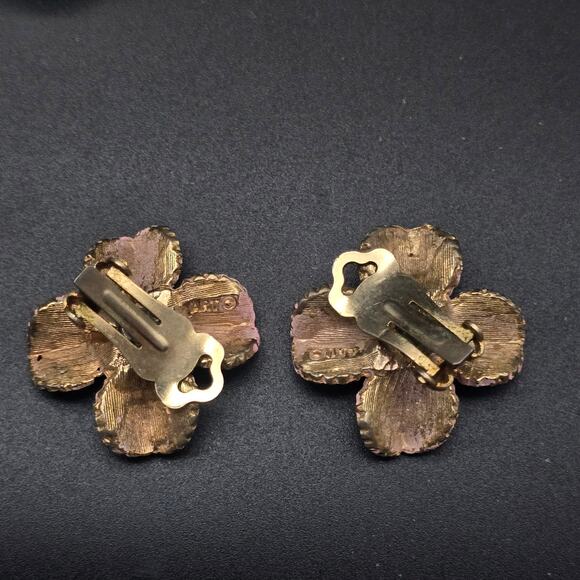 Arthur Pepper Pink Enamel Flower Earrings Clip On Vintage Floral - Picture 6 of 8